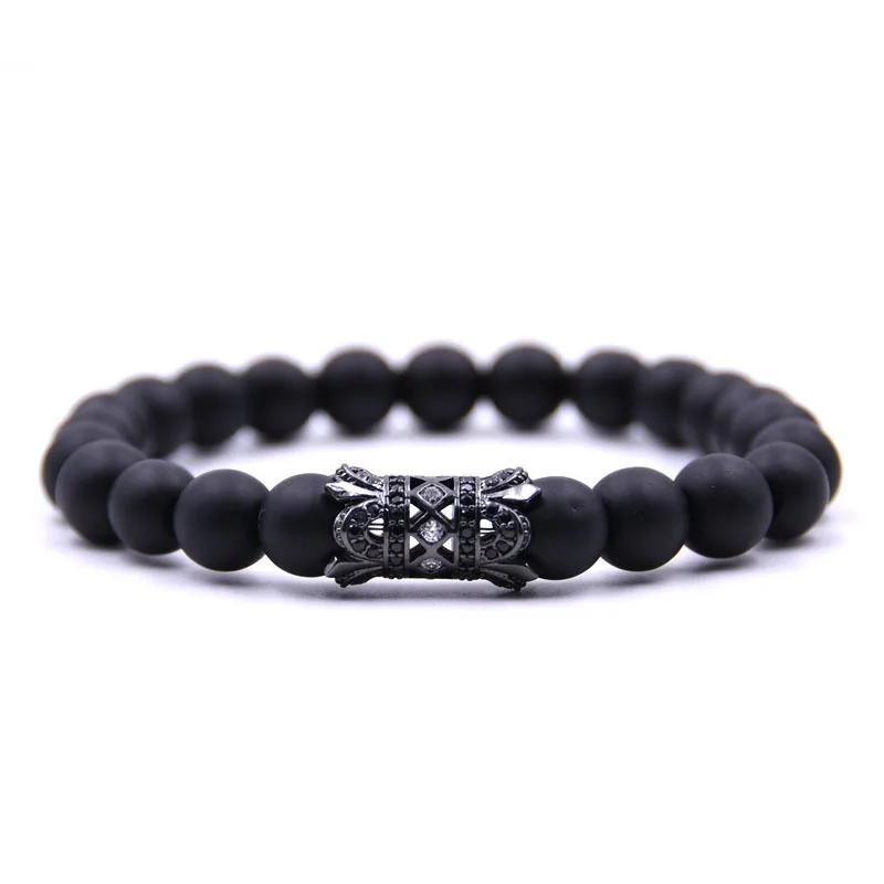 Браслет из фианитовых бусин шармы Pulsera мужские ювелирные изделия 8 мм каменные браслеты, жёсткий браслет, браслет Masculina для женщин билеклик пульсерас ручной работы - Окраска металла: bileklik