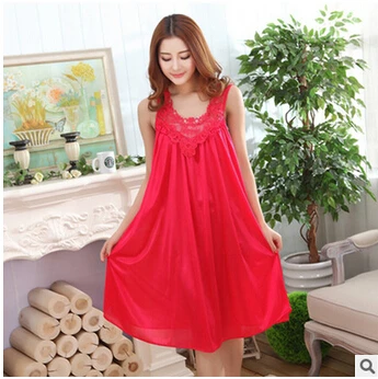 Большие размеры, женские ночные рубашки с коротким рукавом, длинные шелковые пижамы, Летние повседневные ночные рубашки, ночная рубашка, женская ночная рубашка, Q956 - Цвет: rose red