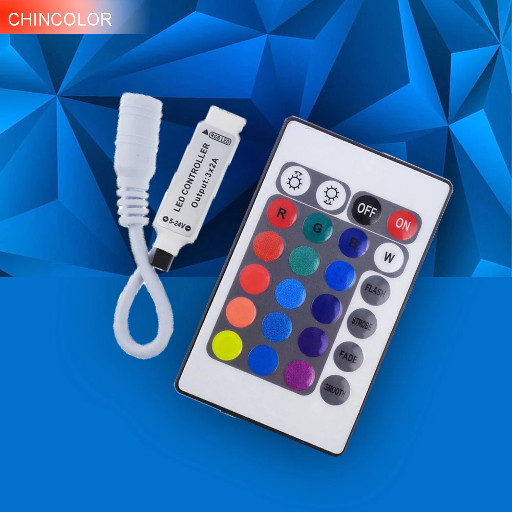 

CHINCOLOR 1pcs 24key RGB controller Led controller Mini Dimmer Output 5-24V Wireless IR Remote for 3528 5050 3014 LED Strip IQ