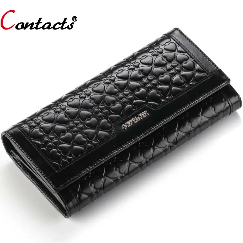CONTACT S Women Wallet female Genuine Leather Wallet Heart Shape long Purse women Clutch Card Holder