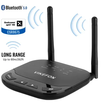 

VIKEFON 80m Bluetooth 5.0 Transmitter Receiver 3 in 1 Wireless Audio Adapter for TV PC,aptX HD & apt-X LL,Optical RCA AUX 3.5mm