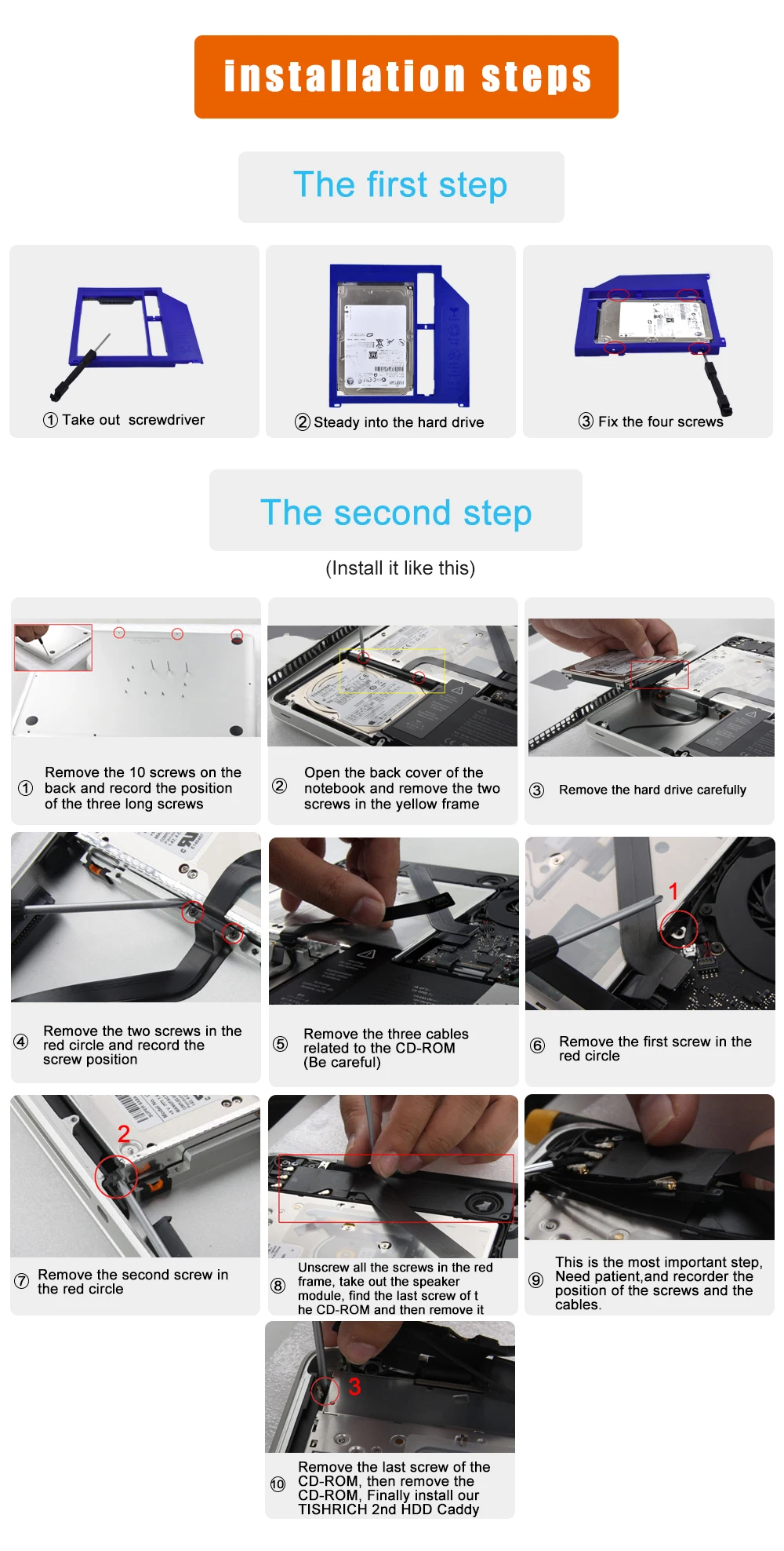 Tishric пластиковый чехол для Macbook Pro 1" 15" 1" Superdrive Optibay 2nd Hdd Caddy 9,5 мм Sata 3,0 до 2,5" Ssd