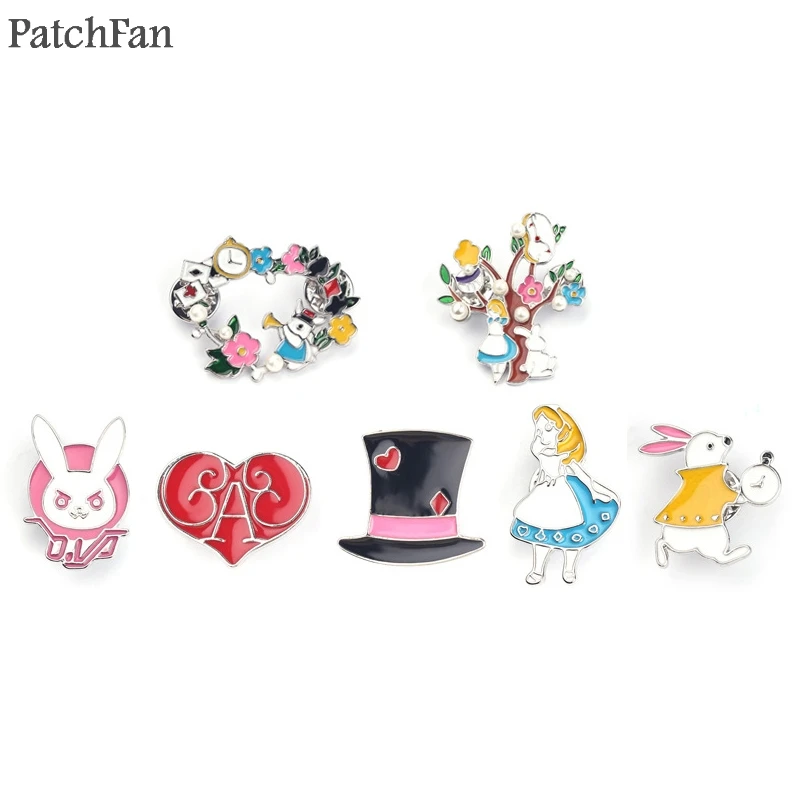 

20pcs/lot Patchfan Cartoon Alice in Wonderland Brooch Pins for Sweater Pin Badge Gift Jewelry for Men Women Girl boy Kid A1122