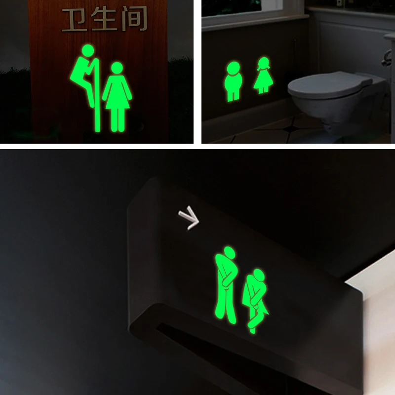 

Luminous WC Wall Toilet Sticker Waterproof Door Sign Glow in the Dark Fluorescent poster Stickers JJJTZ24