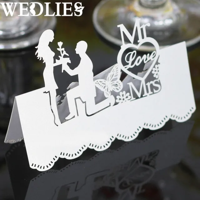 50pcs set laser cut table place cards white paper wedding mr mrs