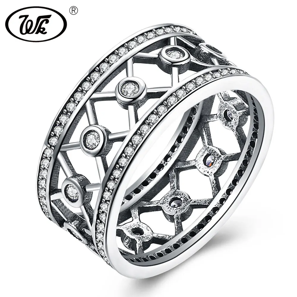 WK новый завод реального Чистая 925 пробы Серебряные кольца Jewelry Винтаж циркон