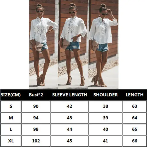 النساء البلوزات أزياء تفريغ الدانتيل فضفاض بلوزة كم طويل ابيض قميص قمم أنيق الصيف النساء فتاة قمم