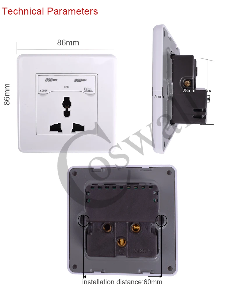 COSWALL, настенная розетка, универсальная, 3 отверстия, электрическая розетка с защитным замком для детей+ двойной usb порт для зарядки для мобильного