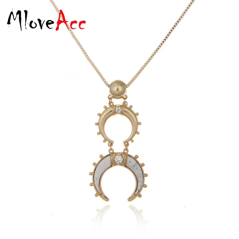New Fashion Horn shaped Charm Pendant Necklace Marble Stone Long Chain Necklaces for Womenin