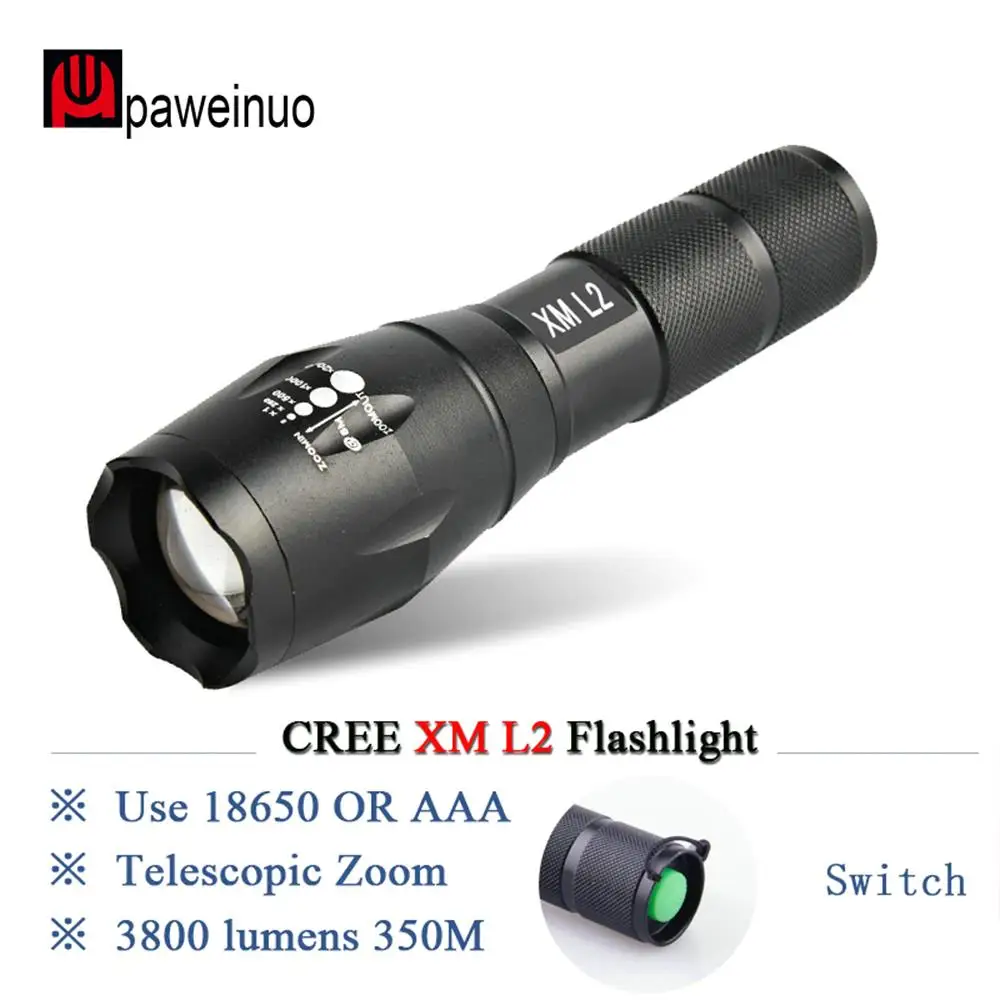 

Powerful LED Flashlight CREE XM L2 XML T6 Lanterna Rechargeable Torch Waterproof AAA OR 18650 Battery Lamp Zoomable led torch