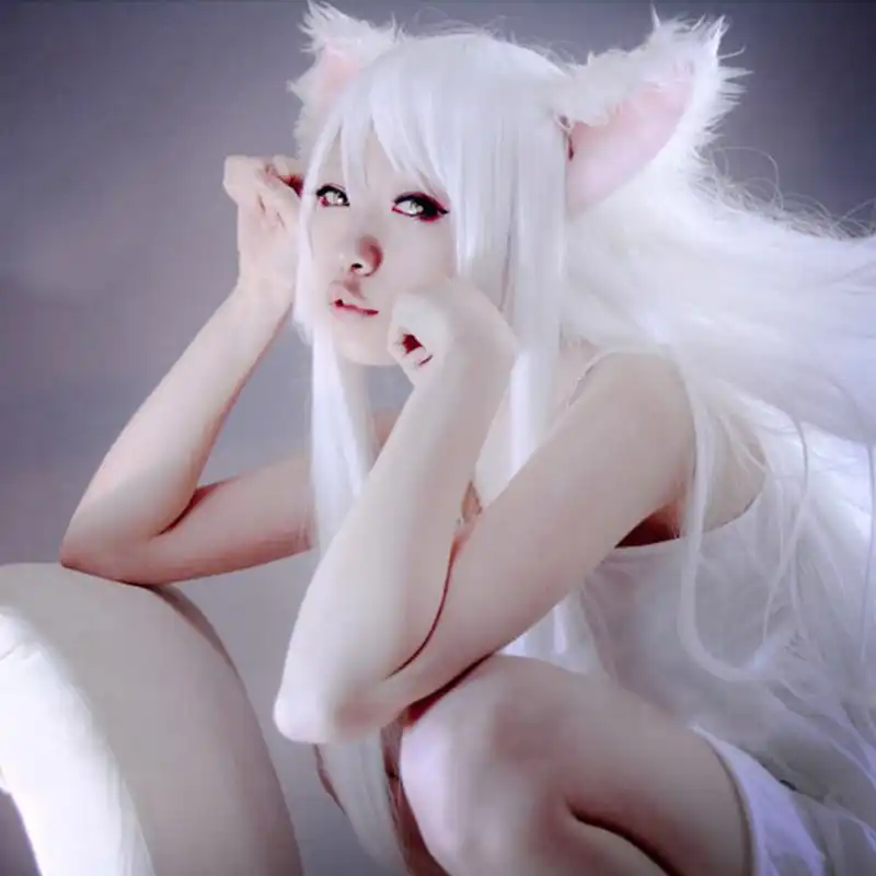 猫物語羽川つばさコスプレ毛 100 センチメートル純白のコスプレ帽子耐熱合成perucas Costume Accessories Aliexpress