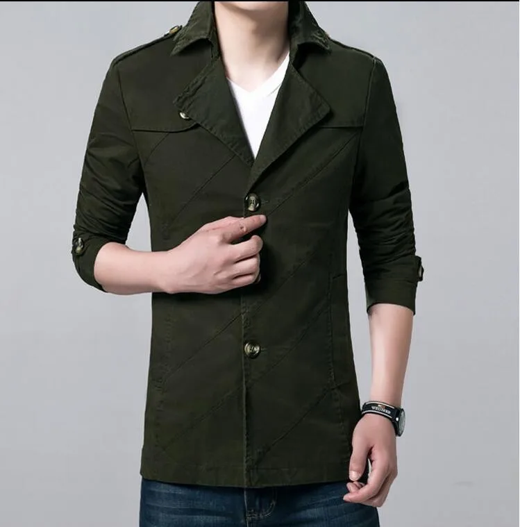 Новая Осенняя брендовая Корейская мужская приталенная куртка модная повседневная однобортная Мужская удлиненная ветровка