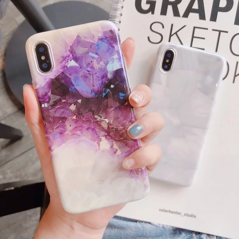 Фиолетовый чехол с кристаллами и мрамором для iphone X XR XS Max глянцевый мягкий из ТПУ 6