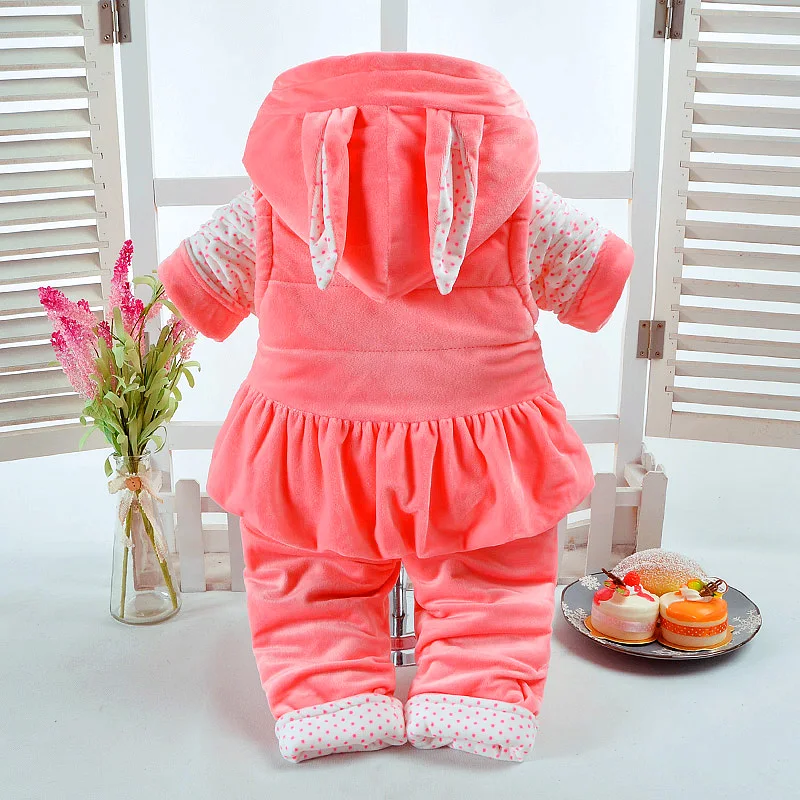  New Autumn & Winter Baby Girl Clothes Set Rabbit Style Add Cotton-Padded Warm 0-2T Newborn Infant B