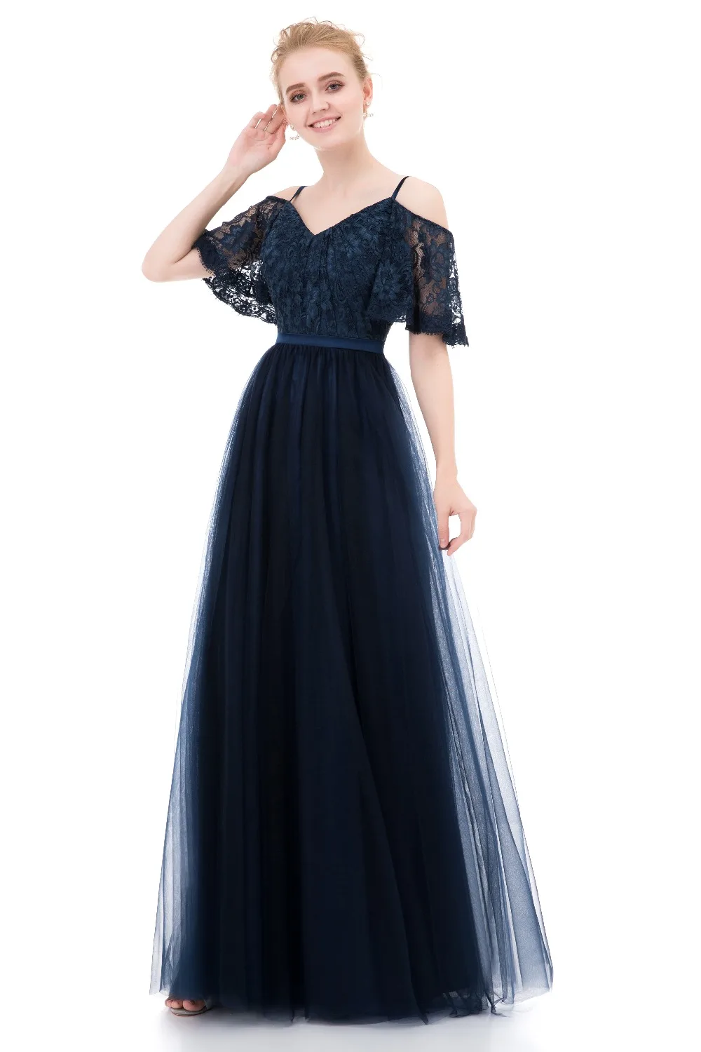 Vestido Madrinha, платья подружек невесты, длинные, тюль, кружево, v-образный вырез, элегантные свадебные платья для гостей с бретельками-спагетти