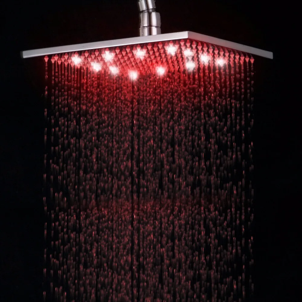 Yanksmart для ванной staniless стали 1" Хром Матовый площадь 3 светодиодный свет осадков душем