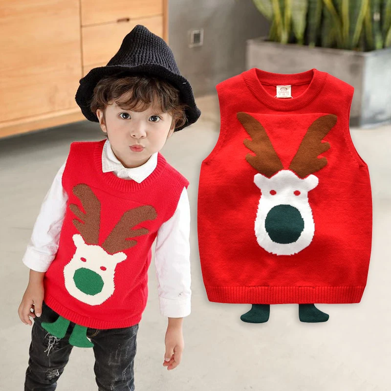 

Christmas Vest for Boys Girls Children Warm Cardigan Sweater 2019 Sleeveless Top Bebe Kids Knitwear Clothes for 5 6 7 8 Years