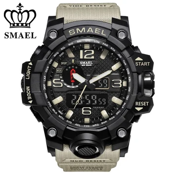 

SMAEL brand men sports watches dual display analog digital LED Electronic quartz watches 50M waterproof swimming watch1545 clock