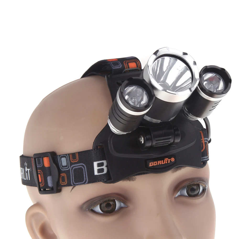 Boruit 3xCREE XML T6 светодиодный налобный фонарь RJ 3000 5000 люмен фара 4 режима Велосипедный