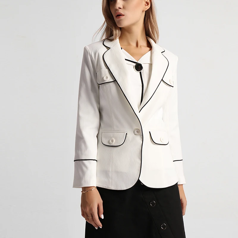 2017 New Spring Fashion Women Black White Slim Casual Blazer Jacket