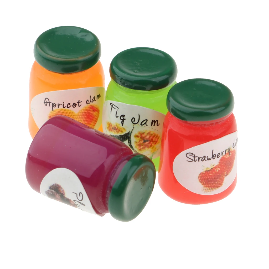 1/12 Doll House Miniatures 4 Bottles Canned Fruit Mix Pattern Fruit Jam Dining Room Food Resin Model Dollhouse Accessories