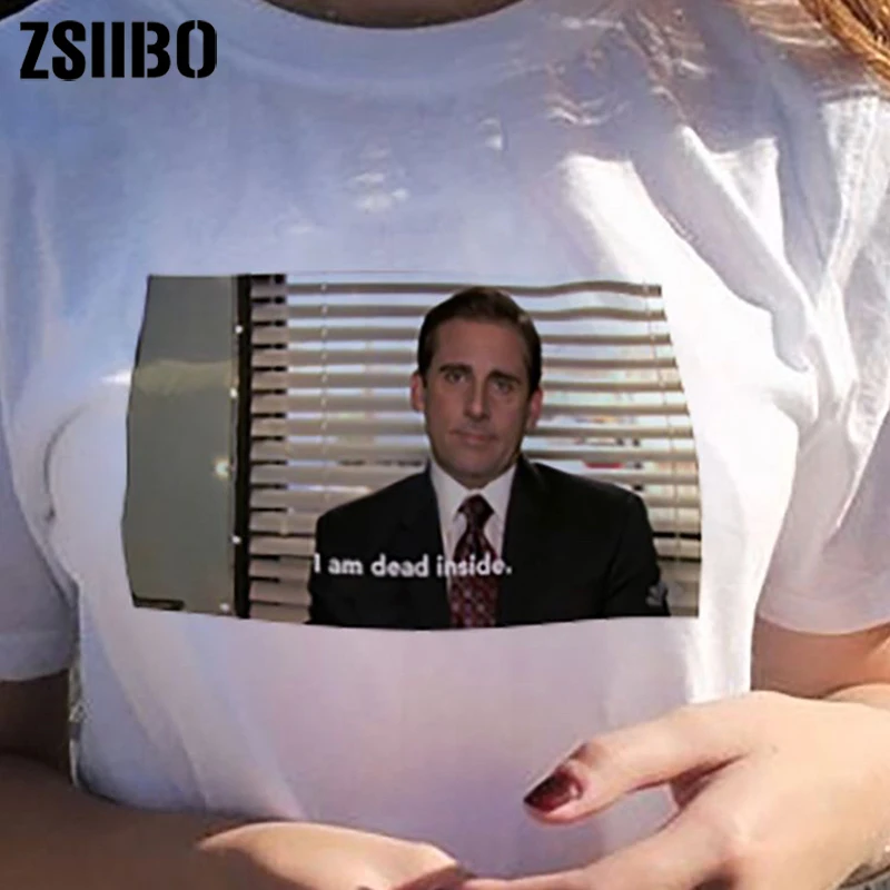 2019 Модная белая футболка для офиса Майкл Скотт унисекс Tumblr гранж I Am Dead изнутри