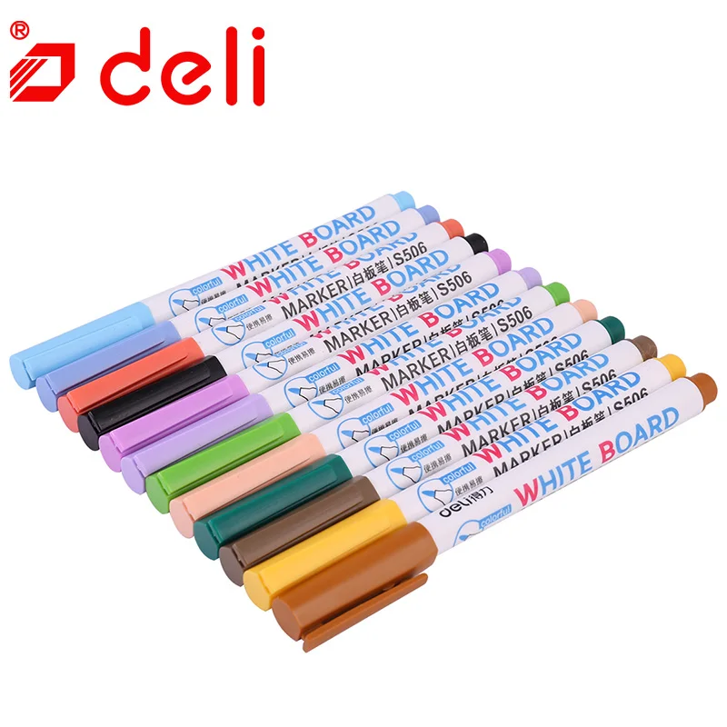 Deli 12 цветов фломастер для белой доски нетоксичные художественные маркеры стирающаяся ручка для белой доски для металлических стеклянных керамических канцелярских принадлежностей быстрая сушка - Цвет: 12pcs