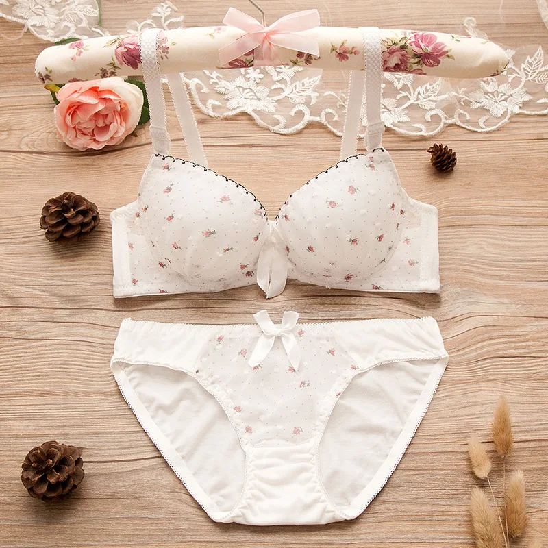 

Puberty Girls Lace Dot Cotton Underwear Set Bra Teenage Underwear Small Breast Bra For Teenage Girls