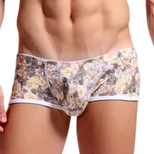 Горячее сексуальное мужское нижнее белье, шорты с принтом, мужские трусы-боксеры в клетку с цветочным принтом, мужские боксеры