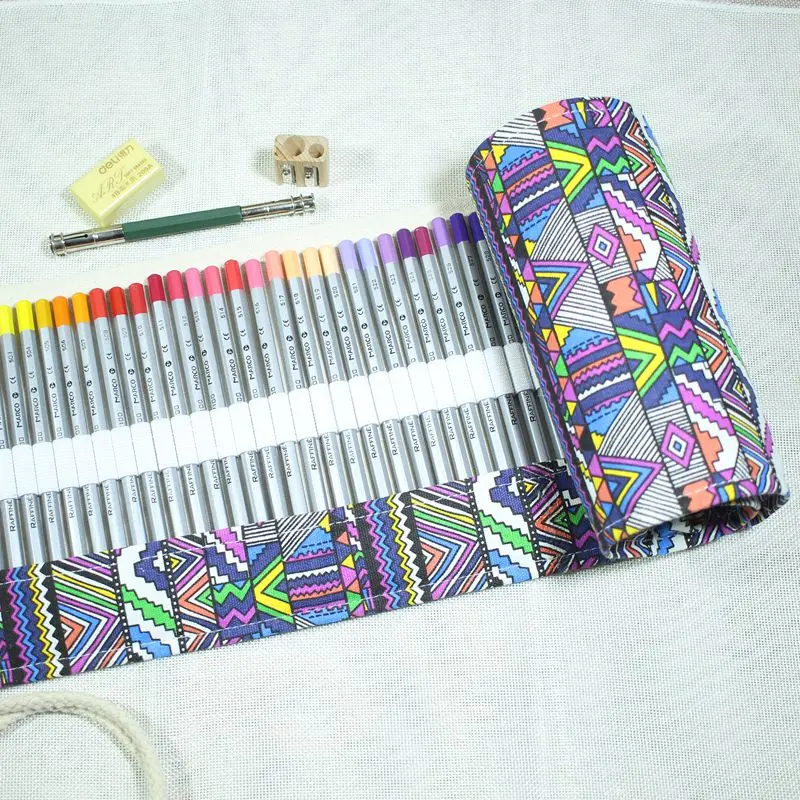 72 Color Pencil Ethnic Colorful Artpack; 72 Roller Pencil Case Roll