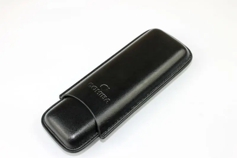 

Cohiba Cigar Case Holder Black Smooth Leather Humidor Travel Pouch Carrying 2 Cigar Tubes