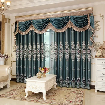 

Custom curtains water soluble hollow embroidered velvet luxury chenille coffee color cloth blackout curtain tulle valance N341