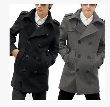 

Black grey double breasted high quality man warm winter wool peacoat men's long cashmere knitted coat trench down & parkas 2019