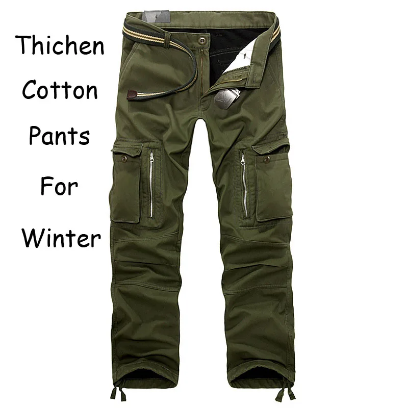 Зимние флисовые мужские брюки карго с двойным слоем теплые Военные Брюки Карго повседневные Длинные Мешковатые армейские тактические брюки