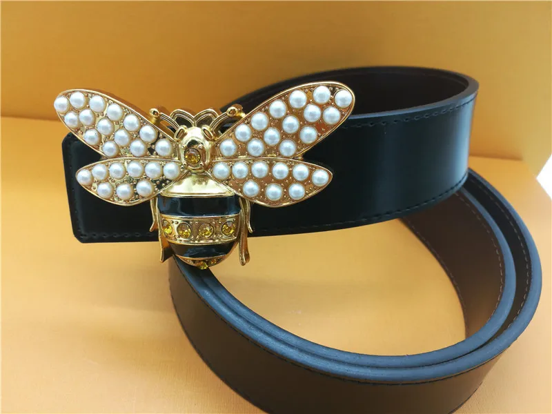 

2018 men's luxury designer bee buckle belt ladies high quality alloy belt pearl buckle belt G belt jeans dress 3.8CM wide