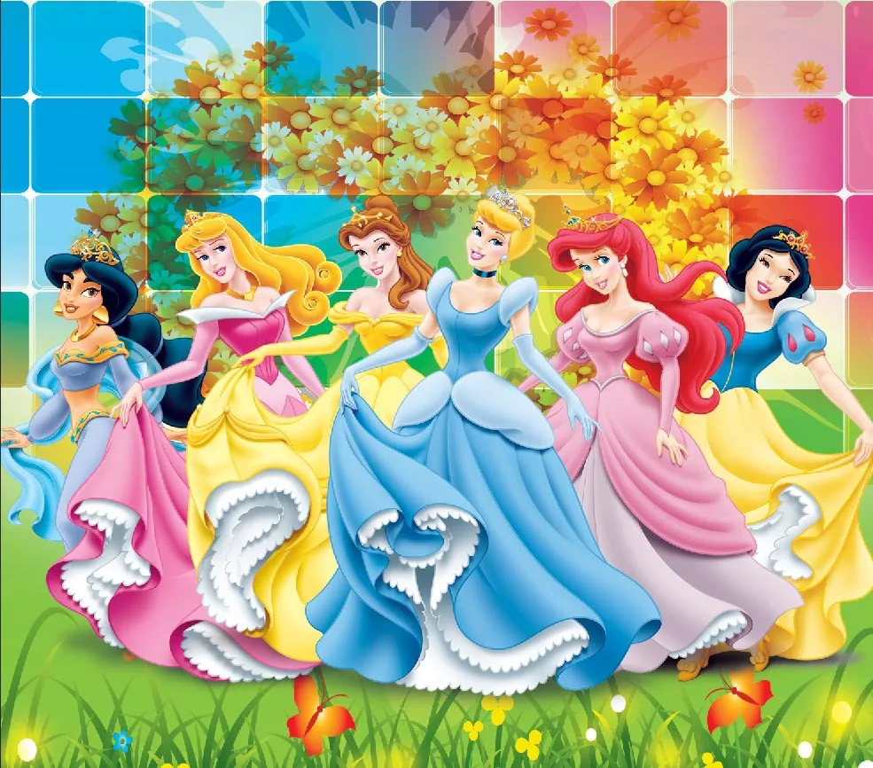 

10x10FT Snow White Cinderella Ariel Jasmine Princess Fairy Flowers Frame Field Photography Backdrop Studio Background Vinyl 3x3m
