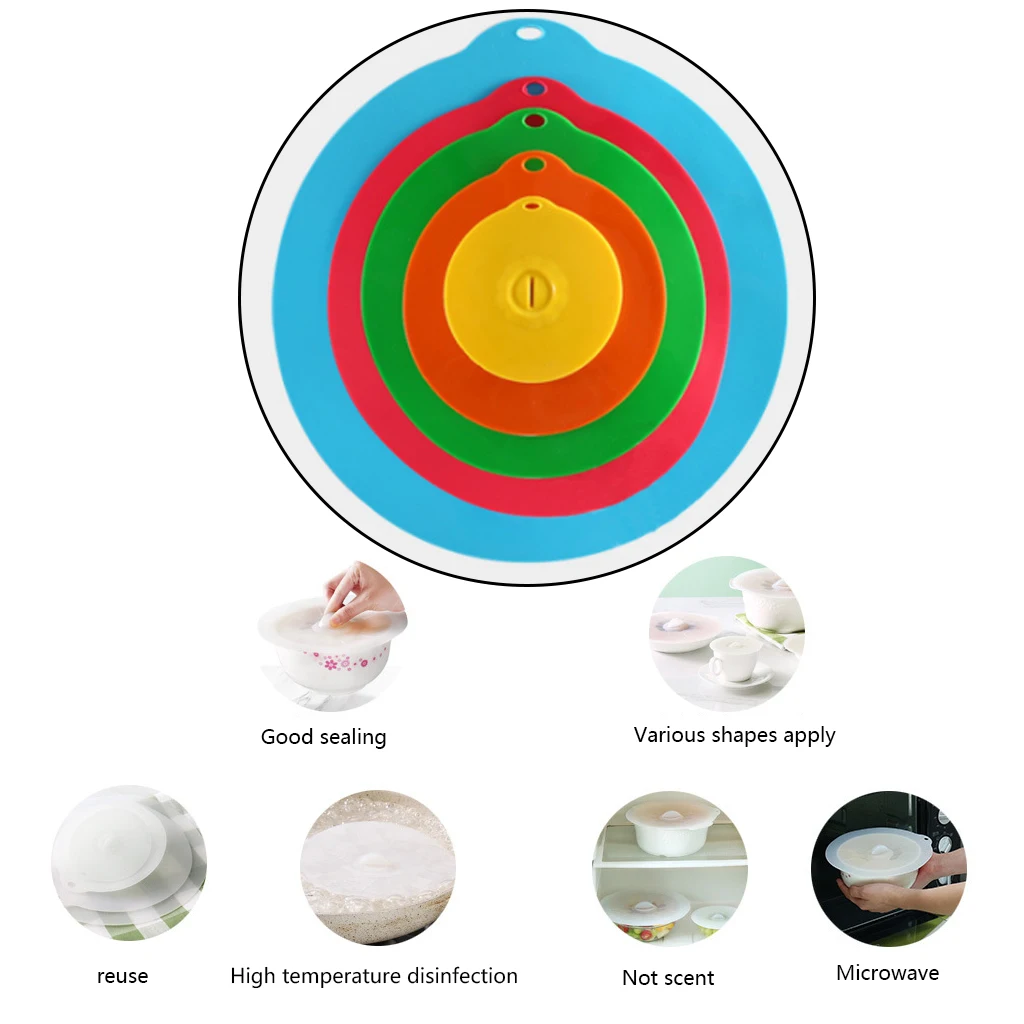 Набор из 5 многоразовый силикон миска для микроволновой печи для приготовления крышку для утвари крышка-силиконовая пищевая плёнка инструменты Кухонная утварь Универсальный