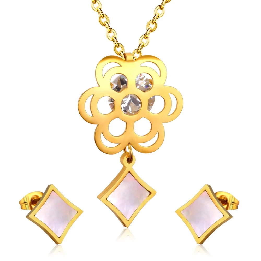 Geometry Jewelry Sets Stainless Steel Gold Color Pendant Necklace
