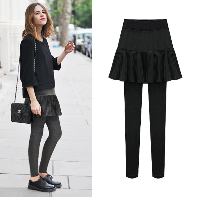 Buy High Waist Leggings With A Line Pleated Skirt