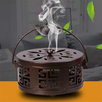 

Incense Burners Chinese style Metal Mosquito Coil Holder with Handle Portable Coil Incense Burner for Home Garden Decorate
