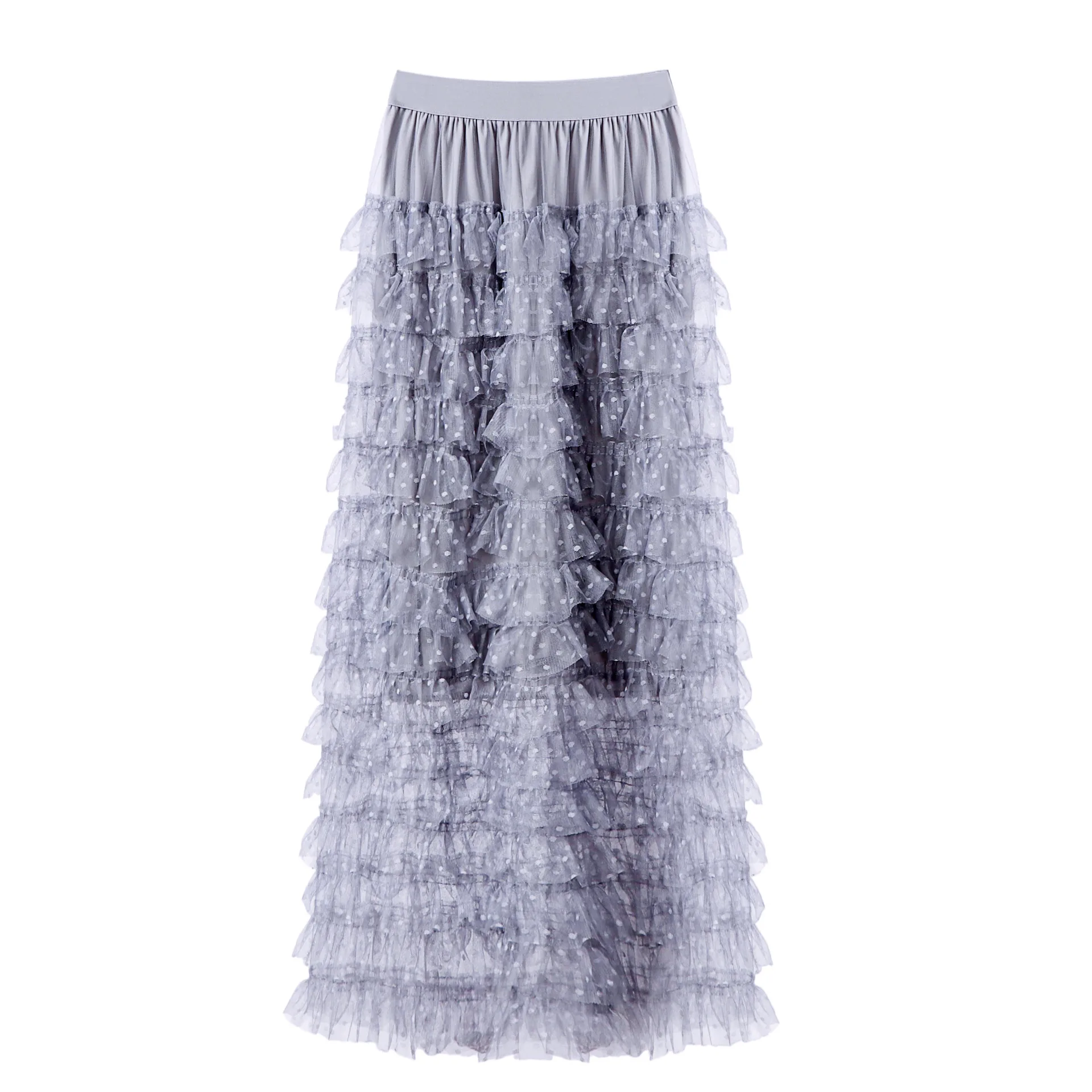 

chic dot tutu skirt women spring autumn new multi-layer Mesh cake skirt ruffled long tulle skirt female voile tassel skirt