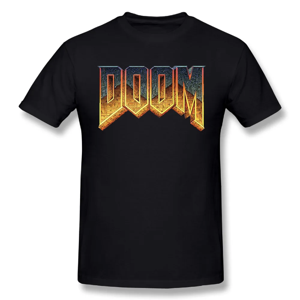 Чистый хлопок для мужчин Doom футболка крутая игра для мужчин модные футболки - Цвет: Черный