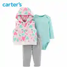 Carters baby girl clothes set 3pcs hooded zipper vest striped bodysuit pants autumn winter baby clothing 121I946