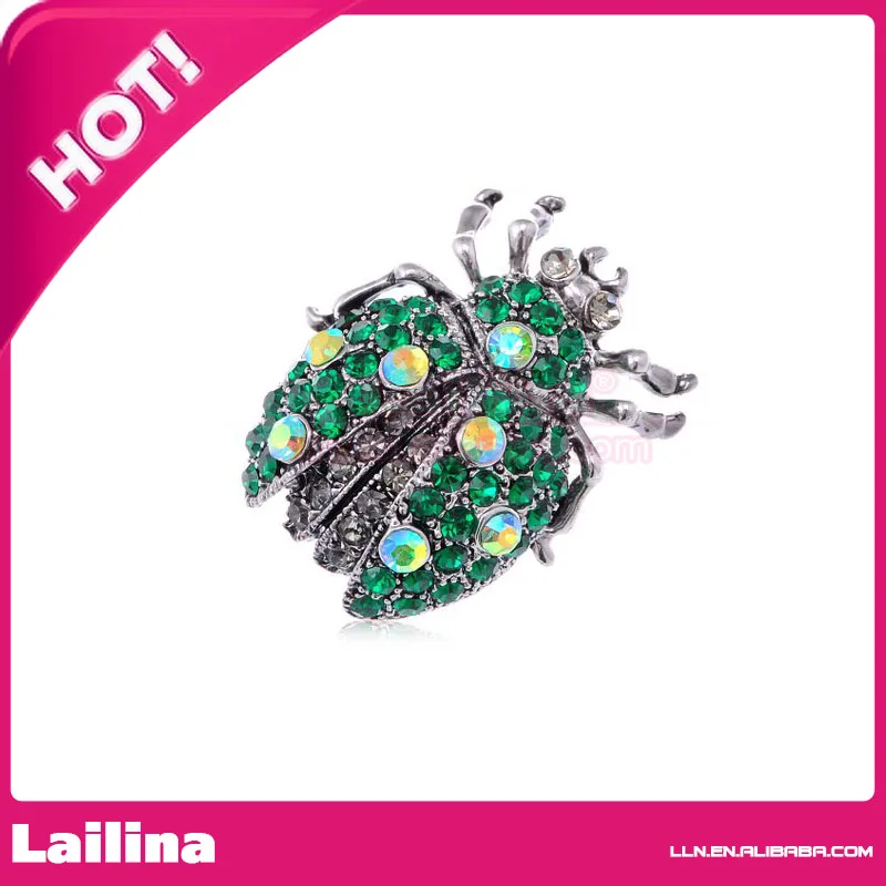 Antique Silver Tone Colored Rhinestones Ladybug Beetle Insect Brooch