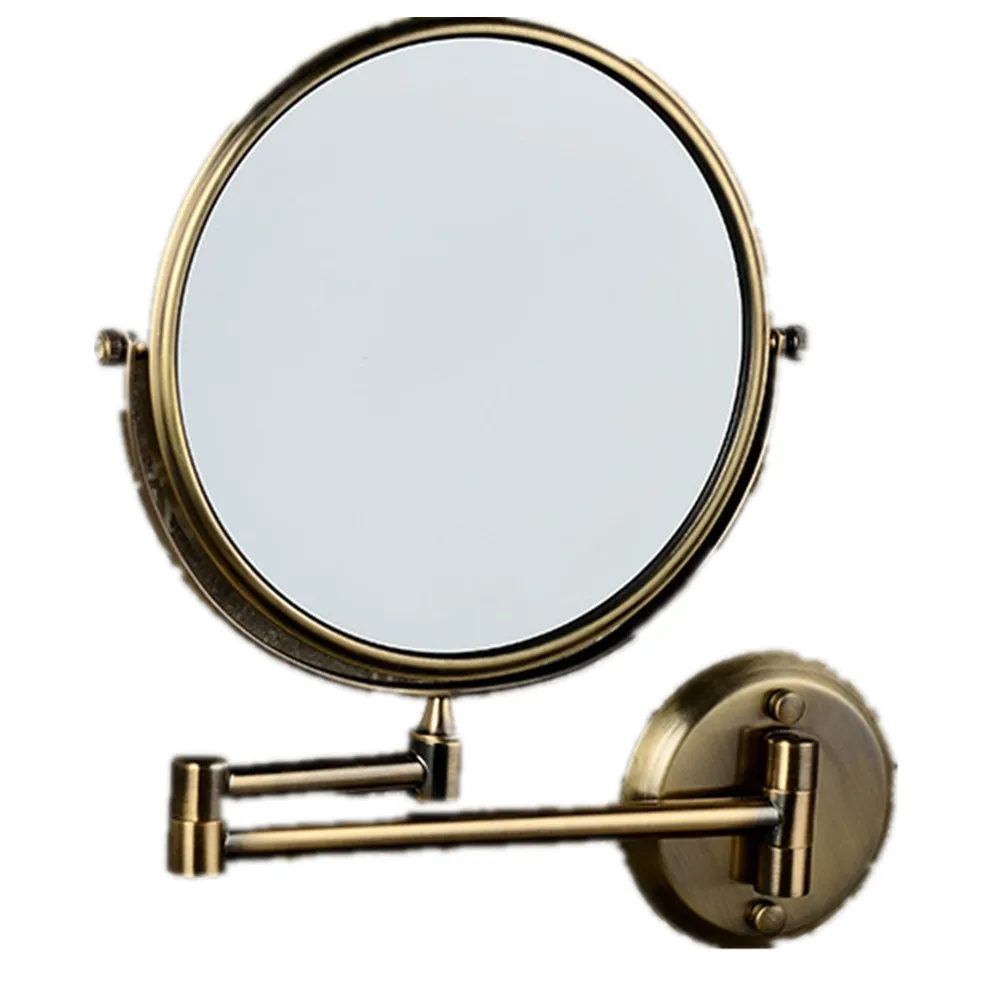 8 Inch Dual Face Antique Brushed Makeup Mirrors 1x3 Magnifier Brass