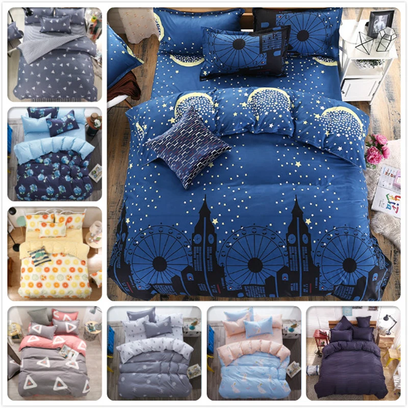 

4 pcs Set Bed Flat Sheet Duvet Cover High Quality BedLinen Pillowcase Full King Queen Double Size Bedclothes Coverlet Bedspread