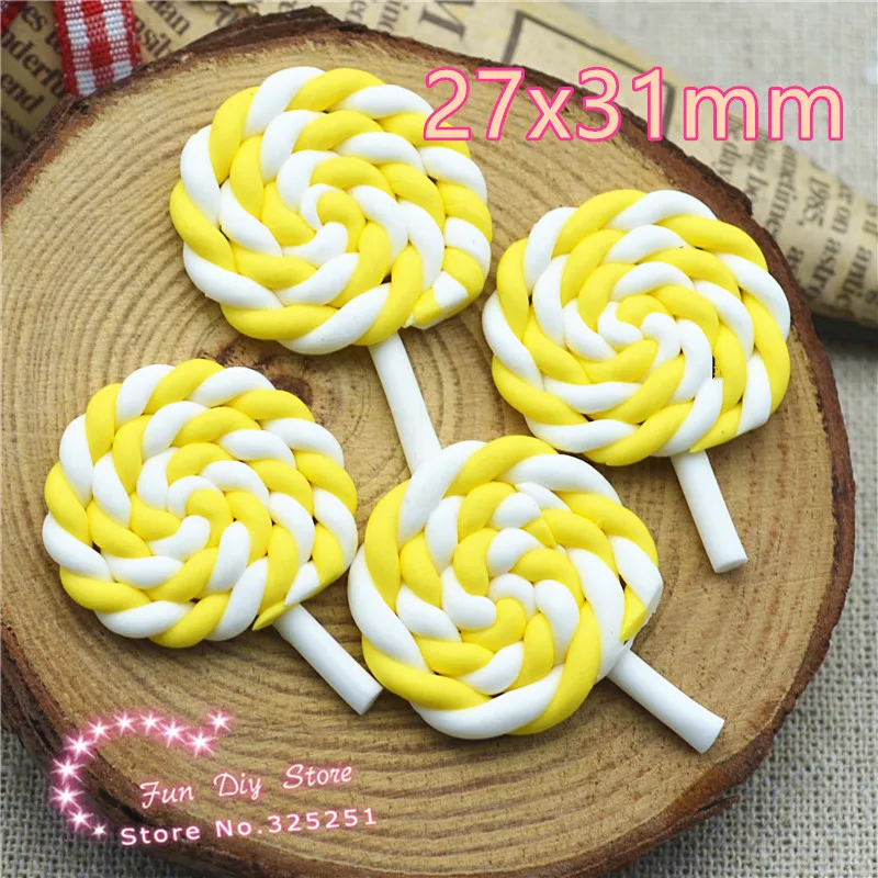 kawaii lemon&ampwhite color Polymer clay lollipop candy dessert 50pcs/lot 27*31mm | Дом и сад