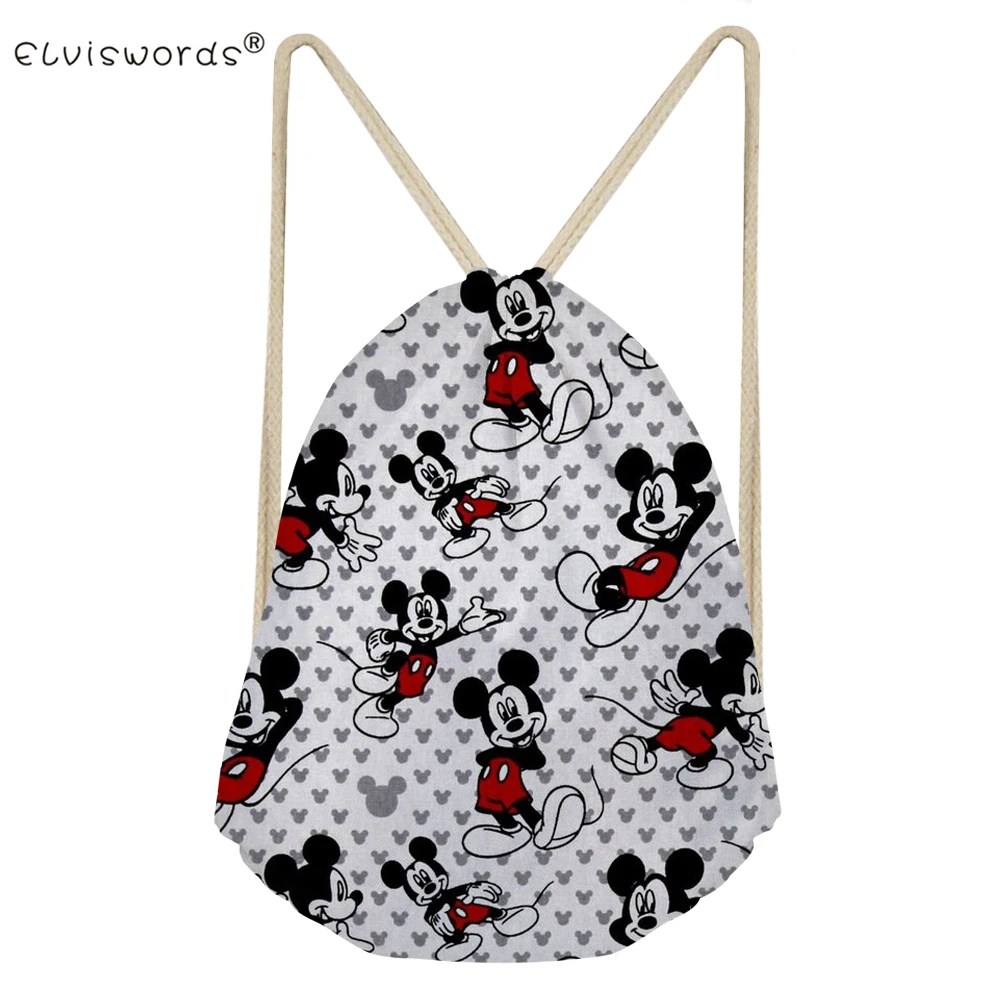 ELVISWORDS милый мышь мультфильм для женщин Drawstring сумка женский рюкзак обувь для девочек строка сумки на плечо