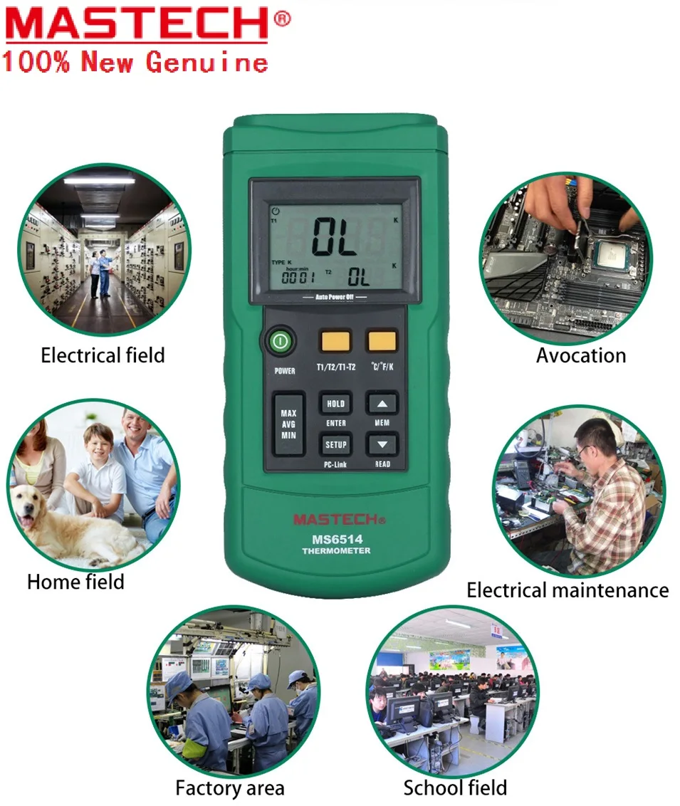

Dual Channel Digital Thermometer Temperature Logger Tester USB Interface 1000 Sets Data KJTERSN Thermocouple MASTECH MS6514