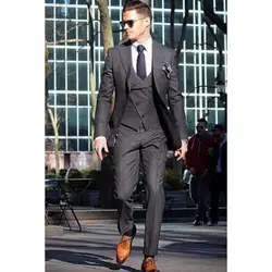 Последние конструкции пальто брюки серый двубортный формальный мужской костюм скинни простой пользовательский Для мужчин смокинг 3